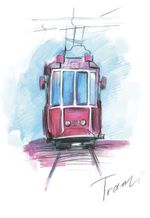 Скетч для раскрашивания цветными карандашами Фрея, Акварельные зарисовки. Маяк и трамвай 29.7х21 см, 2 л