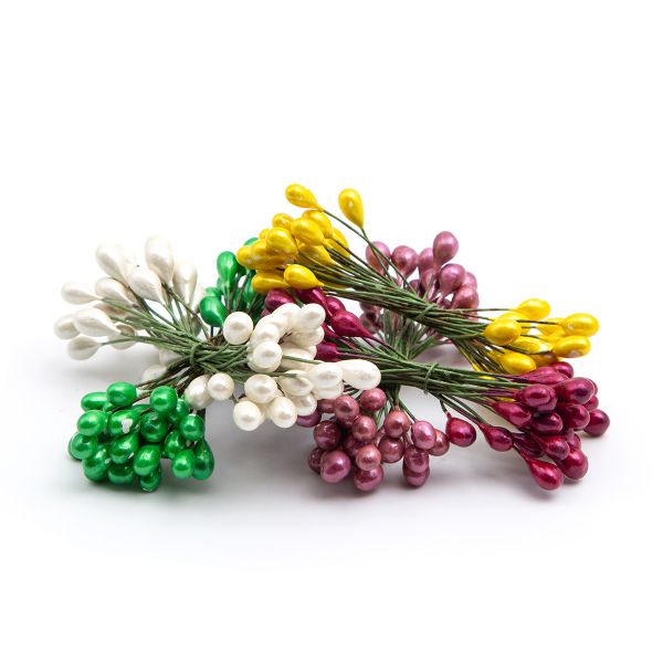 Тычинки для искусственных цветов на проволоке 0.5х6 см, 50±3 г, 5 цветов, желто-бордовый микс