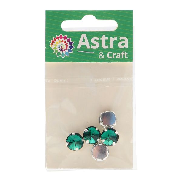 Хрустальные стразы в цапах круглой формы, изумрудный 10 мм, 5 шт. Astra&Craft, РЦ015НН10