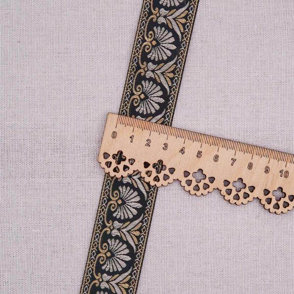 Лента (тесьма) жаккардовая 33.0 мм / 10±0.5 метров, черный/серебро, 3AR2681