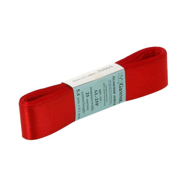 Лента атласная 1-сторонняя 25.0 мм / 5 шт по 5.4 метра, №065 красный, Gamma AL-25P
