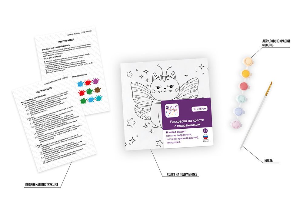 Картина по номерам Фрея, холст c подрамником Котофея, 15х15 см