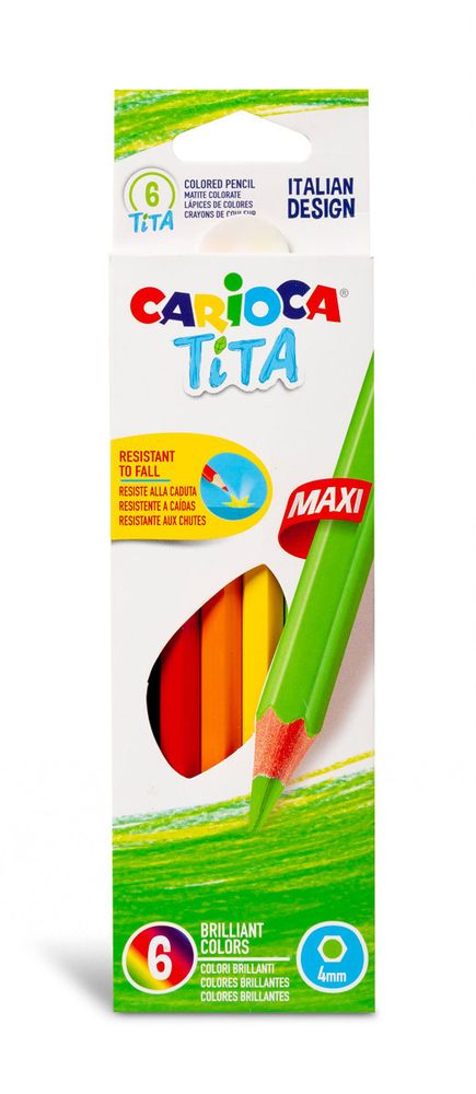 Карандаш цветной утолщенный пластиковый Carioca Tita Maxi шестигранные 6 цв. 42788