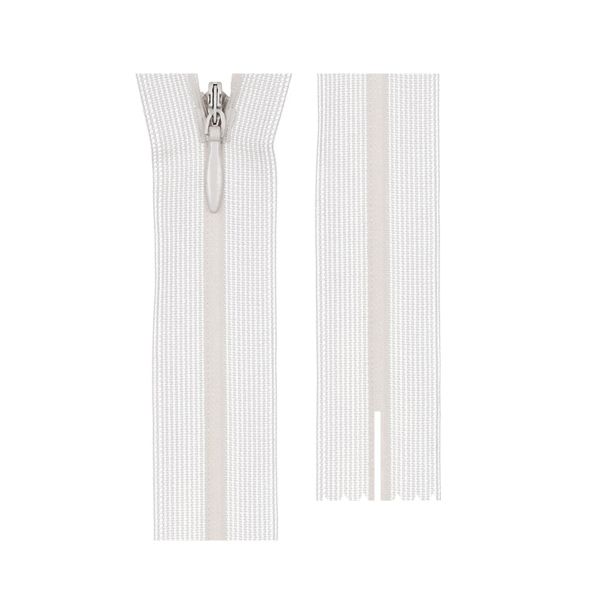 Молния спираль потайная плательная Т3 (3 мм) 1 зам., н/раз., 55 см, сетч.тесьма, 101 белый, G010S Gamma, 10 шт