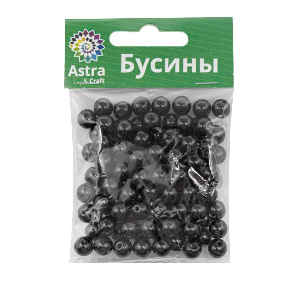 Бусины пластик (жемчуг) ⌀8 мм, 25 г, Astra&Craft, 046 NL черный