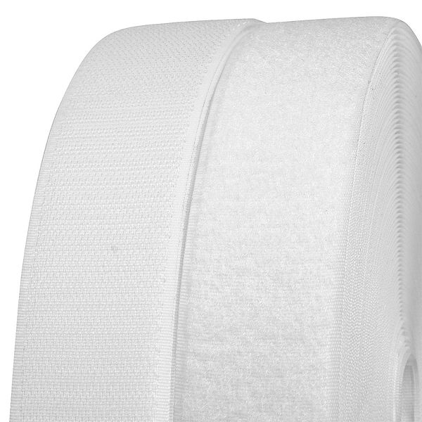 Лента контактная липучка (велкро) пришивная 40 мм / 25 метров, F101 белый, ПАРА (крючок+петля), качество 