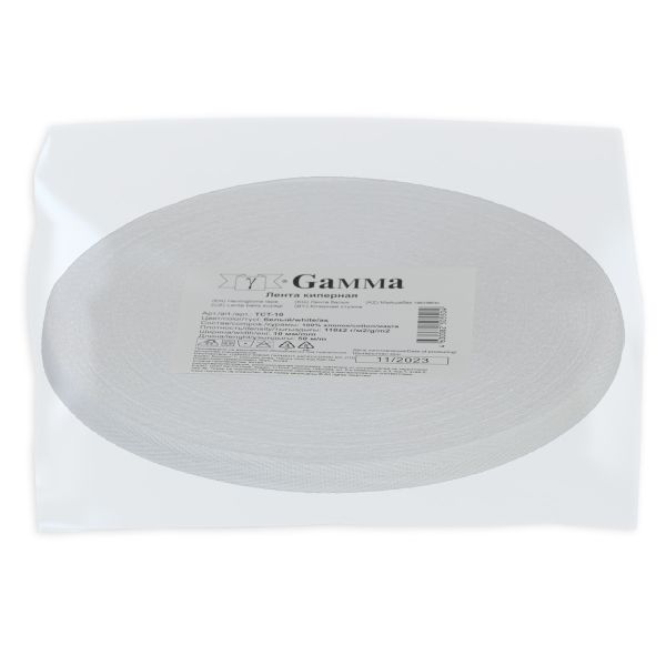Тесьма (лента) киперная (100% х/б) 10 мм / 50 метров, белый/white, Gamma TCT-10