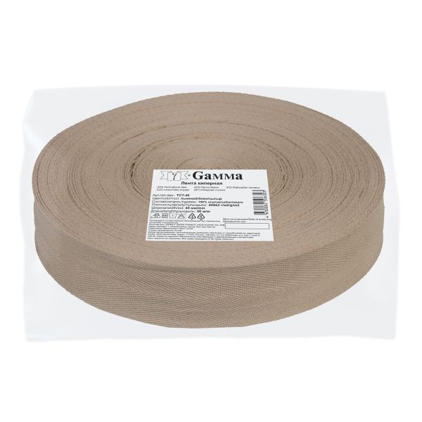 Тесьма (лента) киперная (100 х/б) 40 мм / 50 метров, льняной/linen, Gamma TCT-40