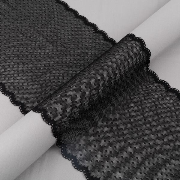 Кружево бельевое эластичное 210 мм / 3±0.2 метра, Турция, черный, Blitz