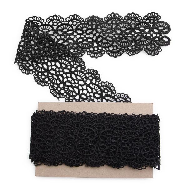 Кружево гипюр (плетёное) 65 мм / 9.14 метров, C580 черный