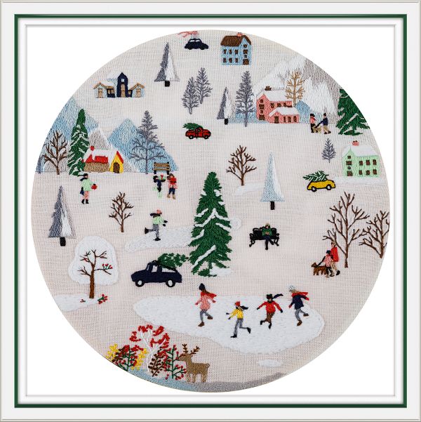 Набор для вышивания нитками Panna Живая картина JK-2359, Зимние гуляния, 18х18 см