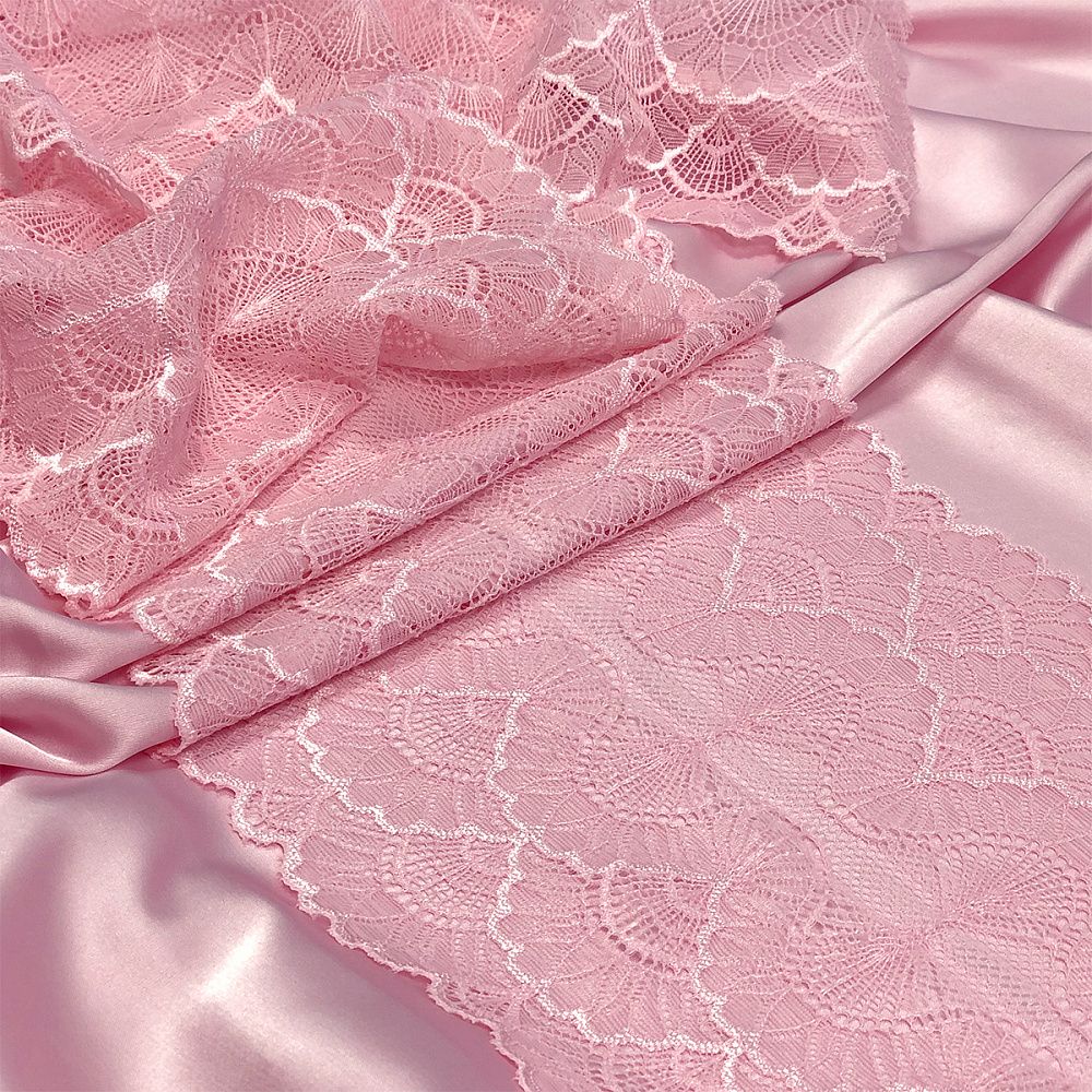 Кружево эластичное (стрейч) 8034 195мм цв.F134 розовый, 10 м, Kruzhevo