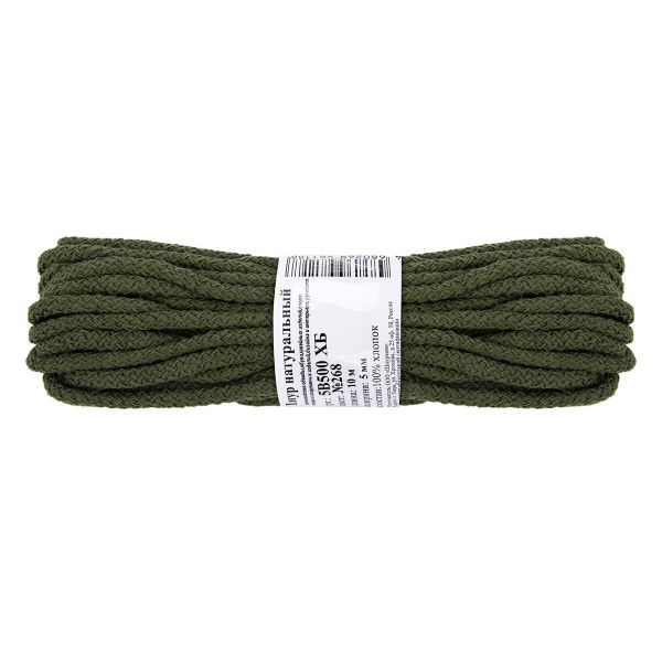 Шнур круглый х/б ⌀5.0 мм, 10 м, 268 хаки, Gamma 5В500 ХБ