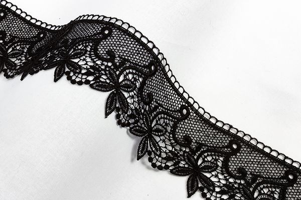 Кружево гипюр (плетёное) 80 мм / 10 м, черный, Gamma GGM-8001