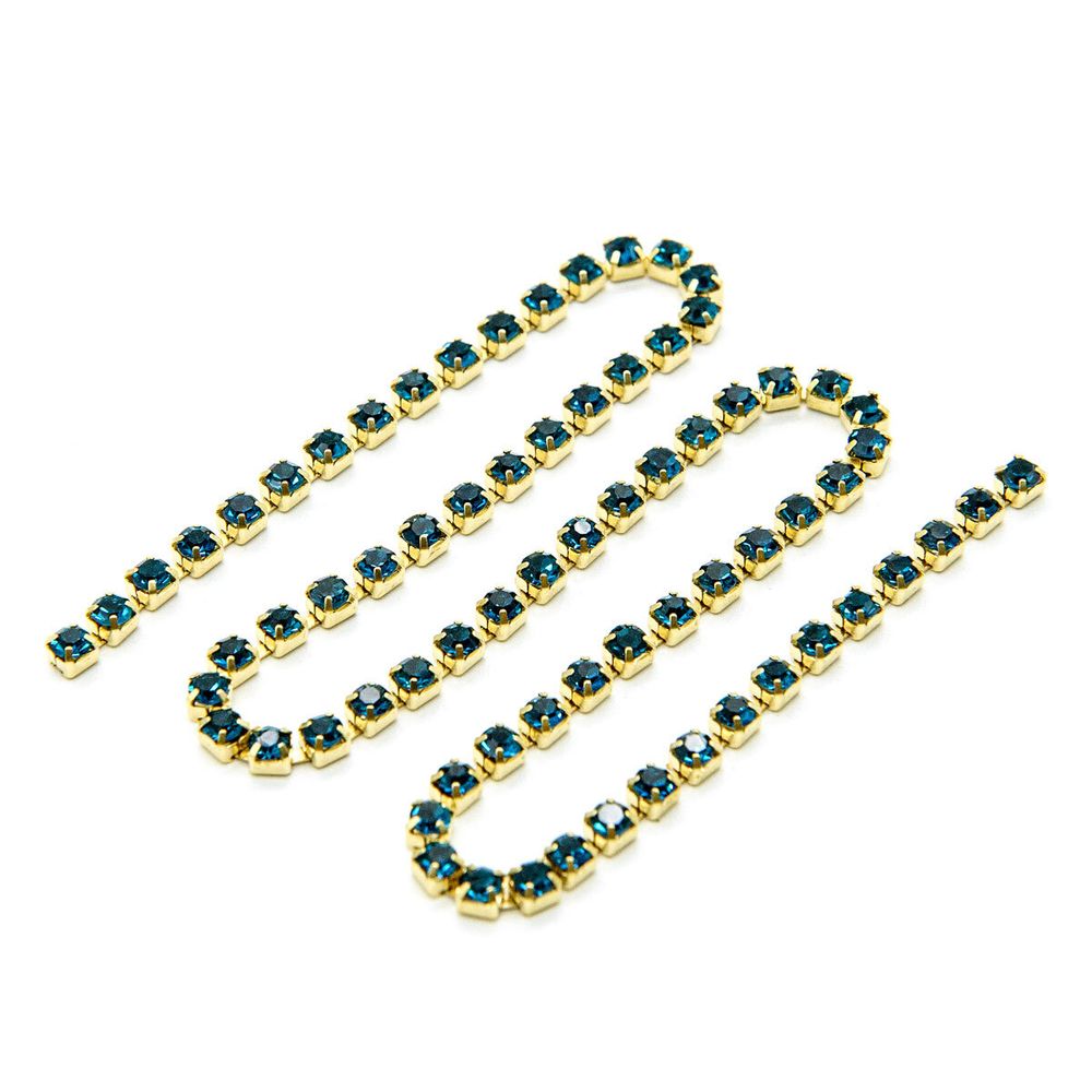 Стразовые цепочки (золото), цвет: лазурный, размер 3 мм, 30 см/упак., ЦС004ЗЦ3
