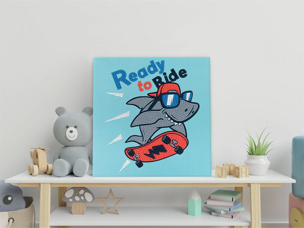 Алмазная (кристальная) мозаика Фрея ALBP-317, постер Акула на скейте, 20х20 см