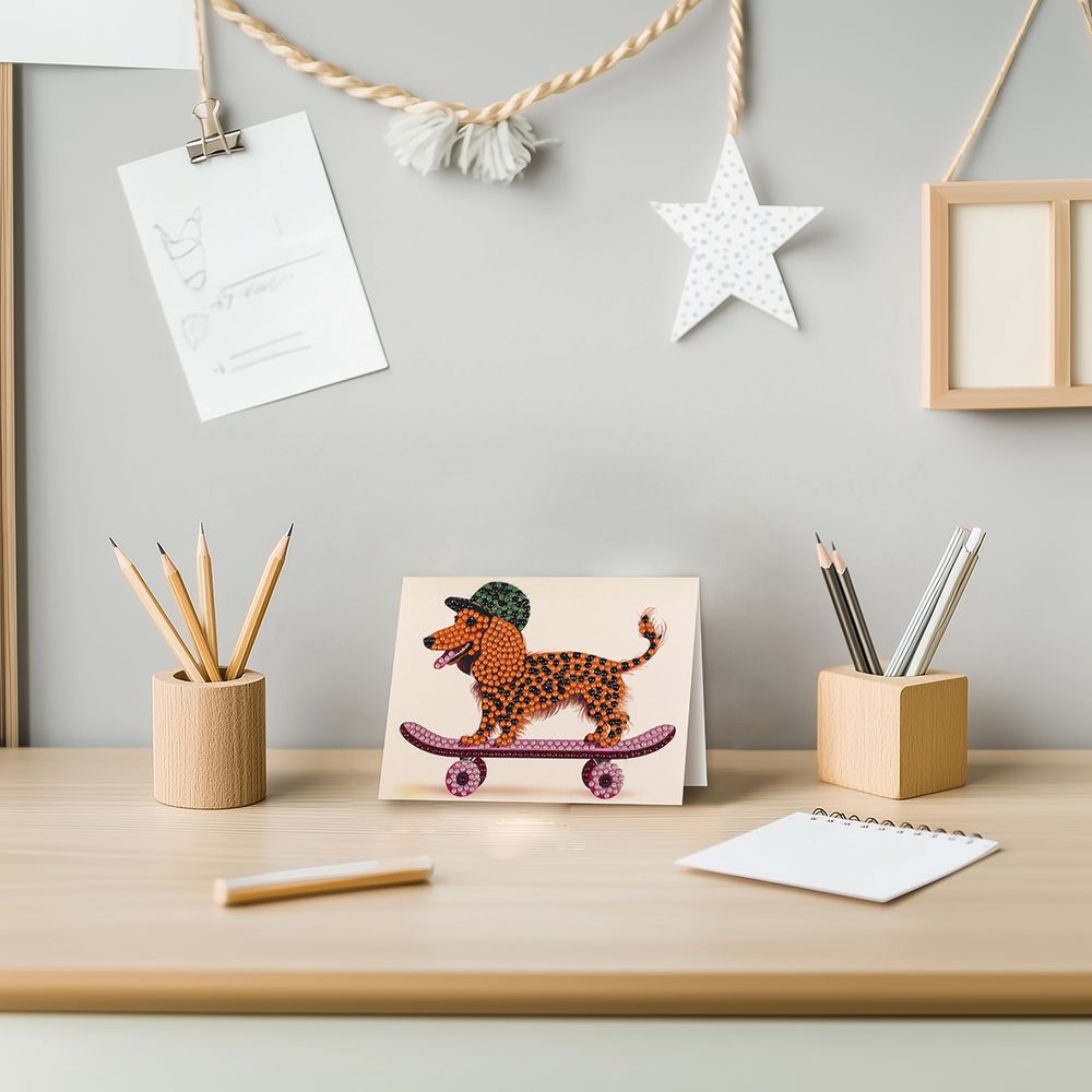 Кристальная (алмазная) мозаика Фрея ALVO-611, открытка, Такса на скейте, 14.8х10.5 см