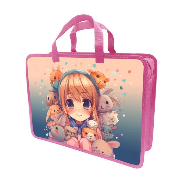 Папка-портфель Ушки A4, 1 отд., на молнии, с ручками, печать по пласт. с 2х ст., LAMARK035