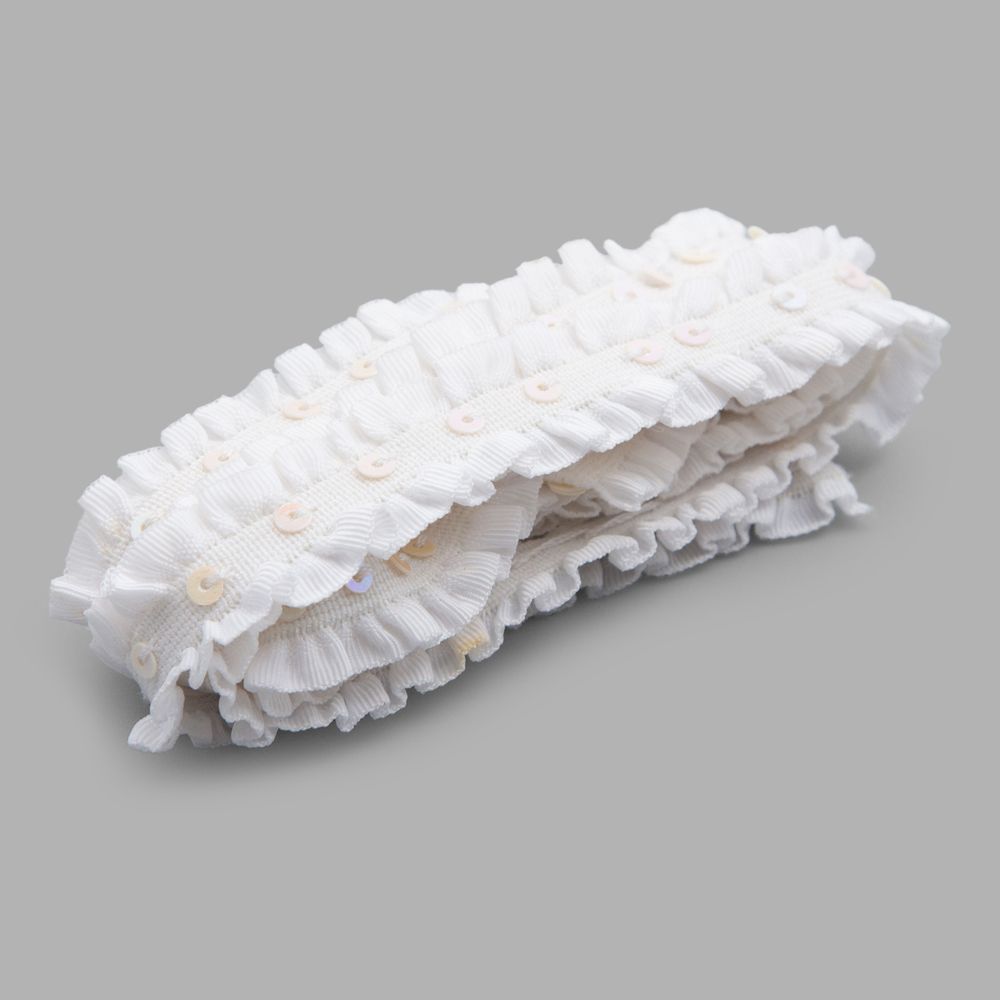 Резинка декоративная с пайетками 13.0 мм / 1 метр, белый, W-035