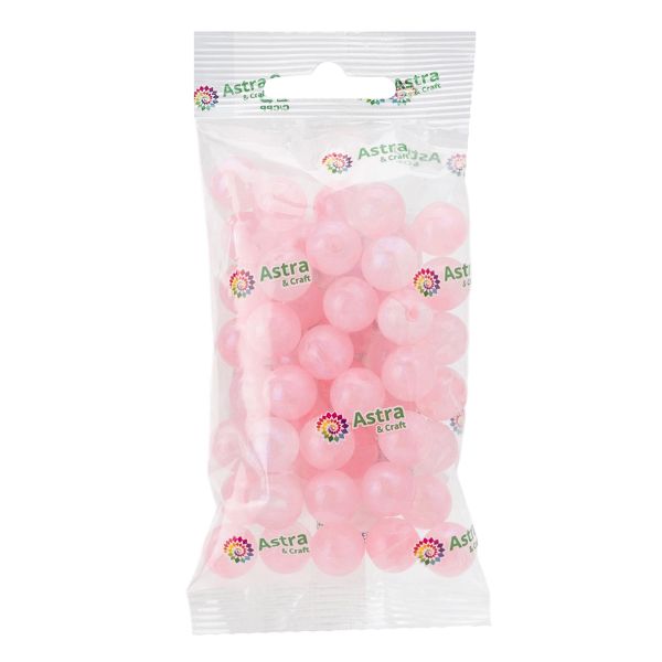 Бусины акрил ⌀12 мм, 50 г (52±10 шт), дымка с АВ шиммером, круглые,  Astra&Craft (AD074 розовый), 2012