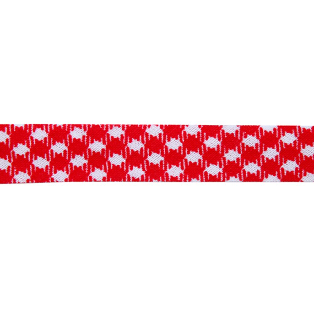 Косая бейка хлопковая с рисунком полоски, клетка, горошек 14 мм / 60 метров, (156 красный)