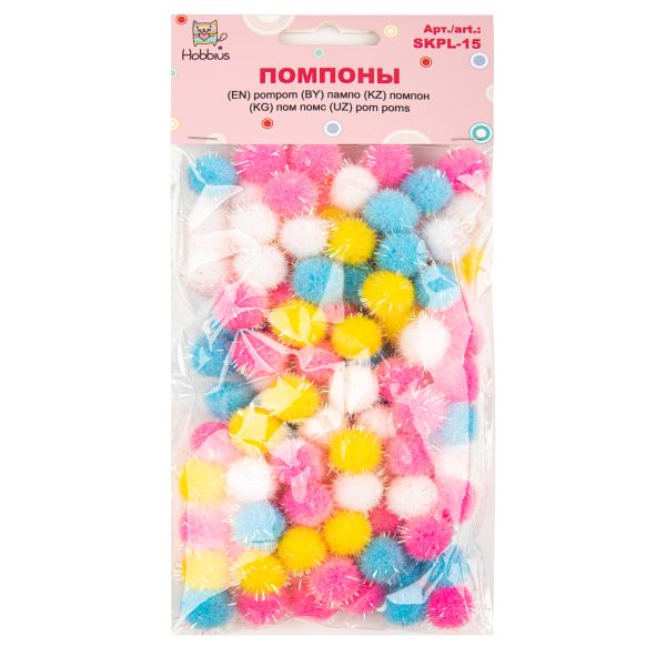 Помпоны MIX 15 мм, 100 шт, 01 ассорти, Hobbius, SKPL-15