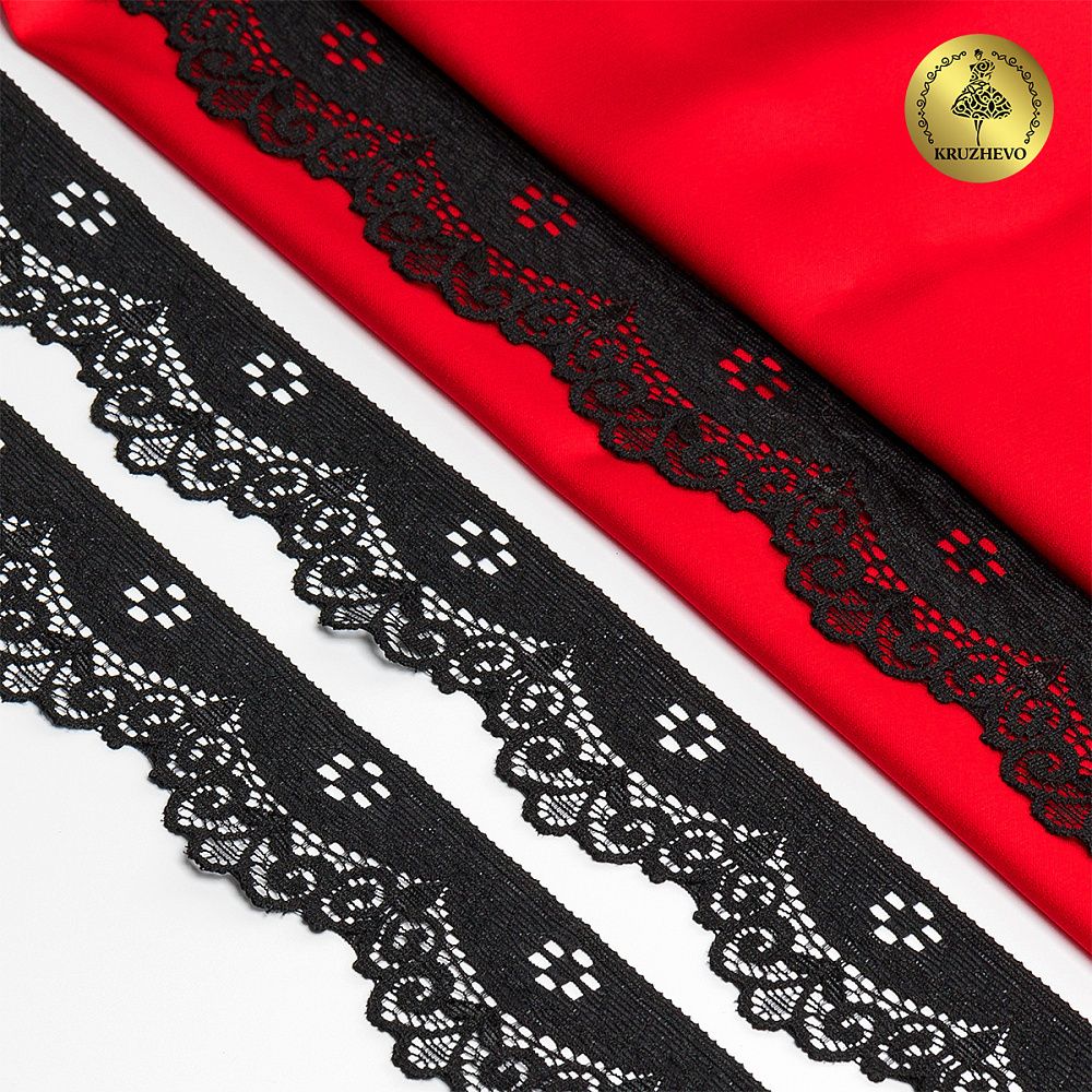 Кружево эластичное (стрейч) 30 мм / 5 метра, TBY.8029, цв.02 черный, Kruzhevo