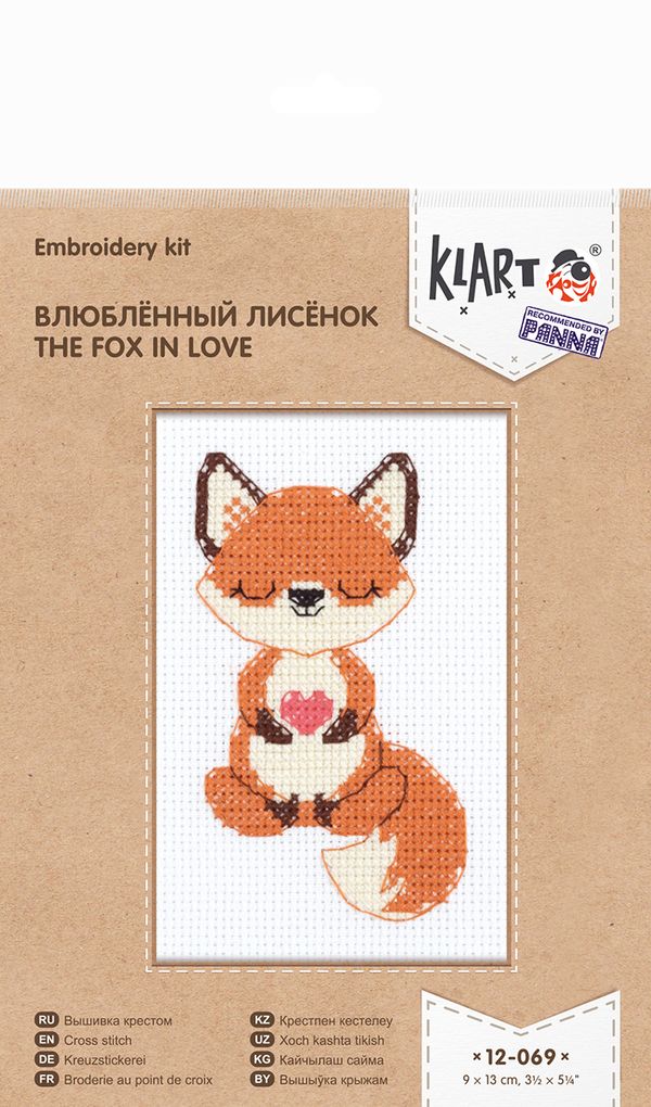 Набор для вышивания нитками Klart 12-069, Влюблённый лисёнок, 9х13 см