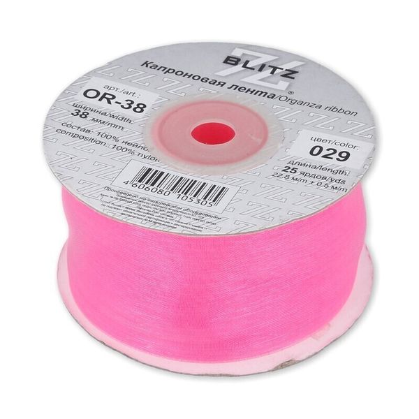 Лента капроновая (органза) 38.0 мм / 22.8±1 метра, 029 я.розовый, Blitz OR-38