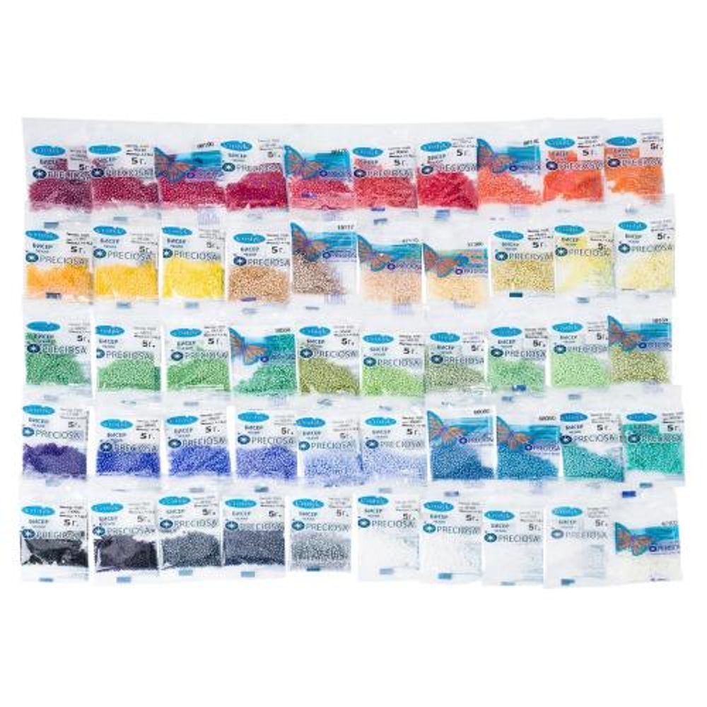 Бисер (набор) непрозрачный, размер 10/0, 50 цветов, 250 г (50 штук по 5 г), Preciosa