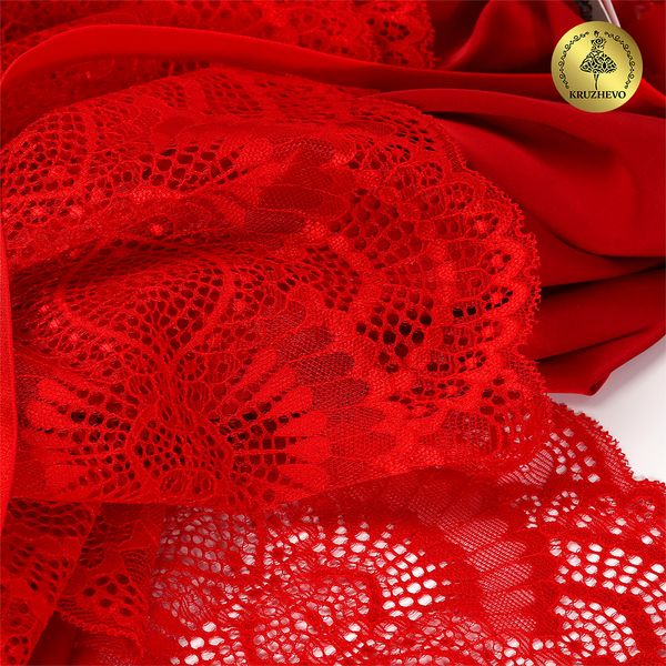 Кружево бельевое эластичное 195 мм / 3 м, TBY.30239, цв.100 красный, Kruzhevo