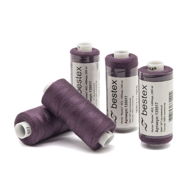 Нитки швейные бытовые Bestex 40/2, 365 м (400 ярд) / 10 кат., 077 пепельная сирень