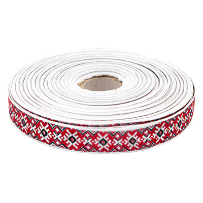 Лента (тесьма) жаккардовая 18.0 мм / 25±1 метров, Славянский орнамент Оберег, рис.9651 (2 белый/красный/черный) С3771Г17