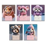 Тетрадь ученическая школьная, выборочный лак, A5 18 л. на скобе 65 г/м², белизна 100% 20 шт линия, 01453 Лапки в шапках, Светоч Т185