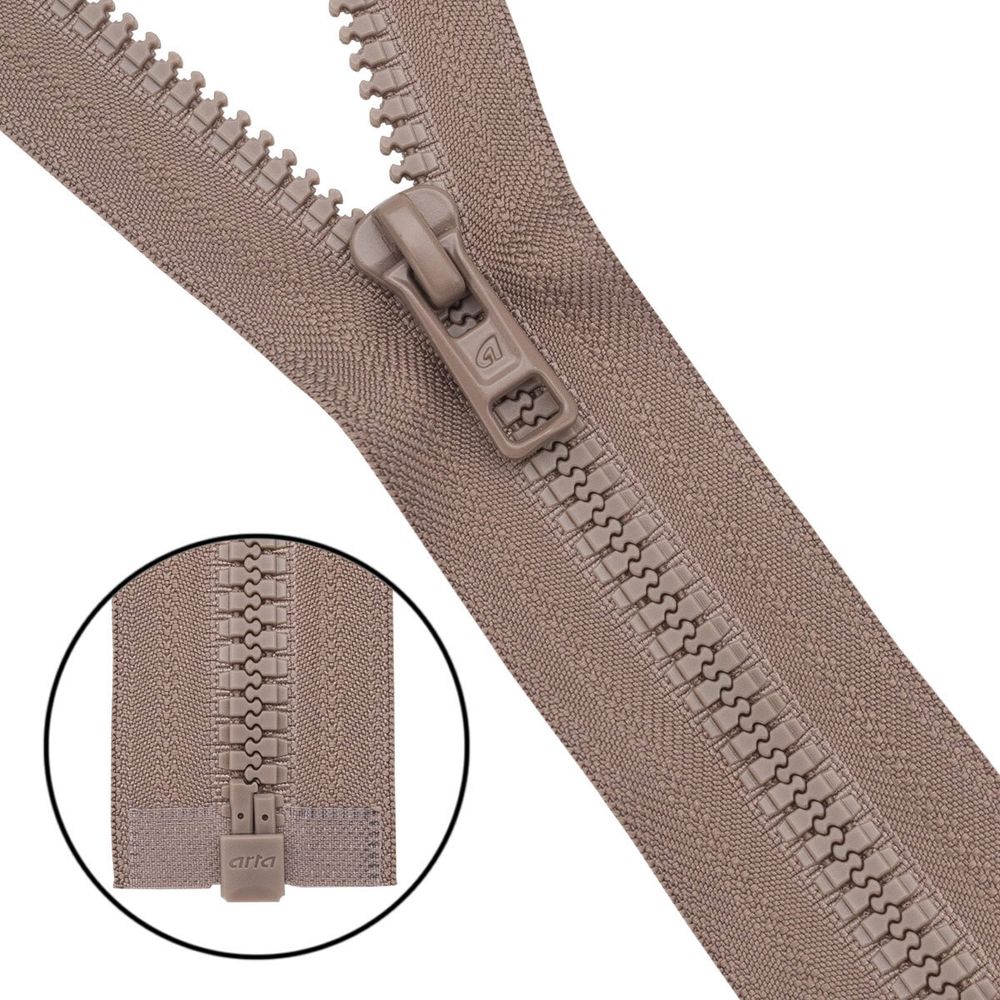 Молния трактор Arta Т6 (6 мм) 1 зам., разъем., 85 см, (2076), A810 серо-коричневый, НОВЫЙ МАТОВЫЙ ЗАМОК, уп.5 шт