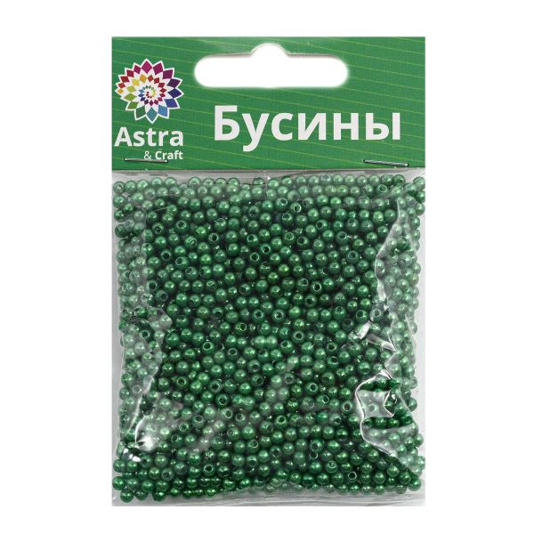 Бусины пластик (жемчуг) ⌀3 мм, 20 г, Astra&Craft, 038 NL зеленый