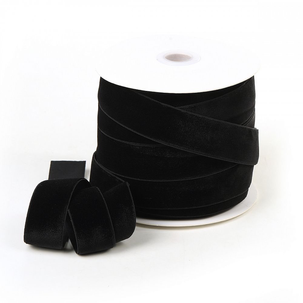 Лента бархатная (тесьма) эластичная 25.0 мм / 22.86±1 метров, арт.EL25VR03 нейлон цв.черный