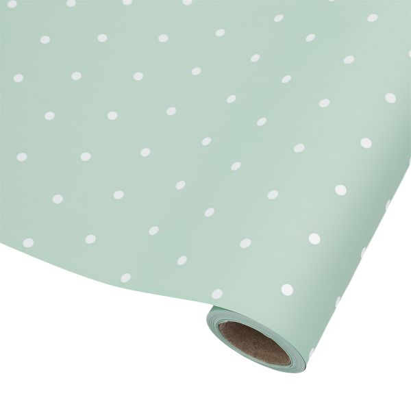 Пленка упаковочная для цветов и подарков Точки, 65 мкр, 58см / 10м ± 5% (VH2551 пастельно-зеленый с белыми точками)