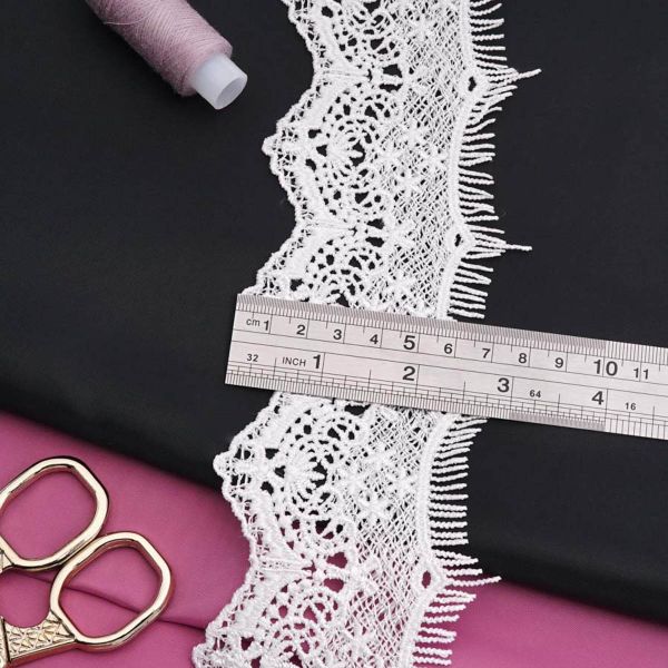 Кружево гипюр (плетёное) 72 мм / 9.14 метров, C501 белый
