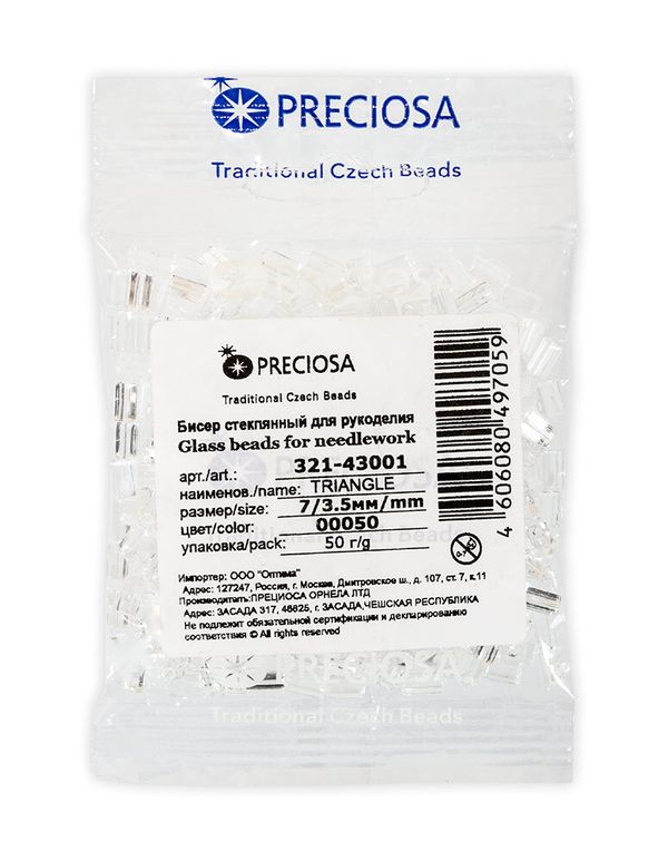 Бисер Preciosa Triangle 7х3.5 мм, 50 г, 00050 прозрачный, 321-43001