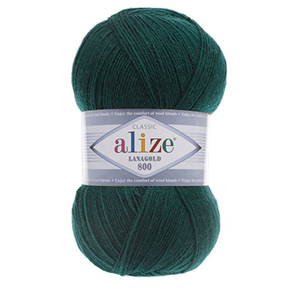 Пряжа Alize (Ализе) Lana Gold 800 / уп.5 мот. по 100 г, 730 м, 426 темно-зеленый