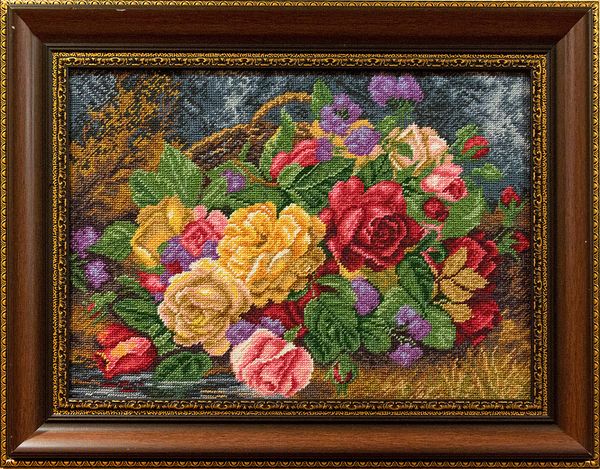 Набор для вышивания нитками Матренин Посад, Цветы в корзине 37х49 см