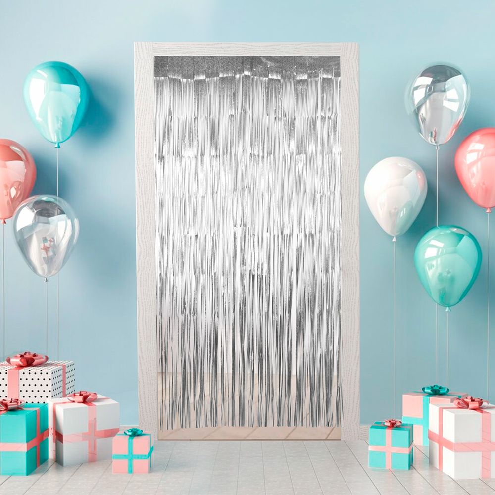 Занавес праздничный Дождик 100х200 см, 02-серебристый, матовый, Boomzee GBZ-10