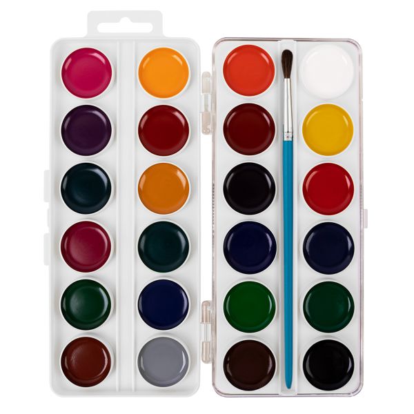 Краска акварель Лео Ярко медовые, с кистью (классическая двухъярусная) LBWB-0124 24 цв