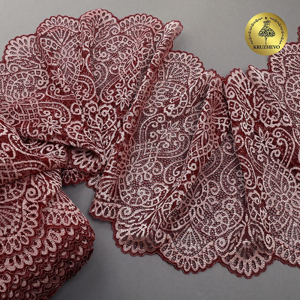 Кружево бельевое эластичное 225 мм / 3 м, 40992 цв.бордо+св.розовый, Kruzhevo
