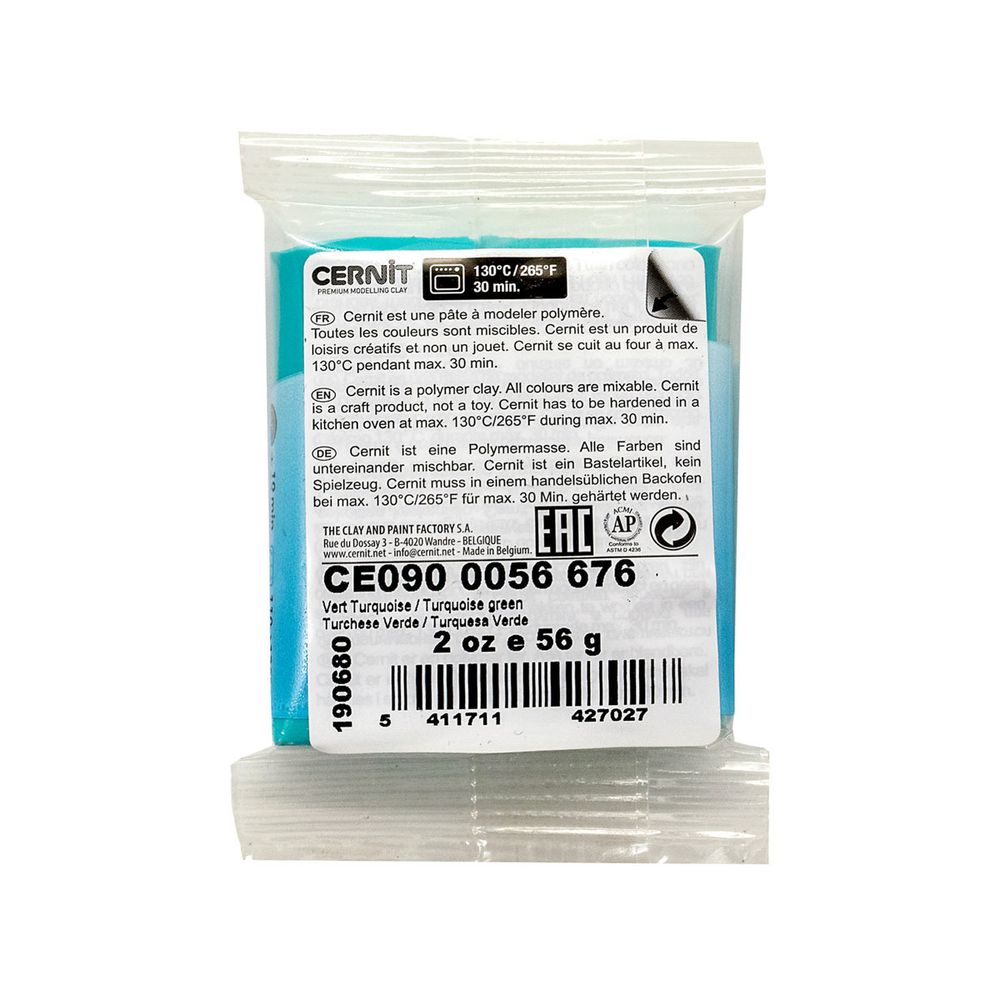 Полимерная глина Cernit №1 запекаемая, классическая 56-62 гр, 676 бирюзовый