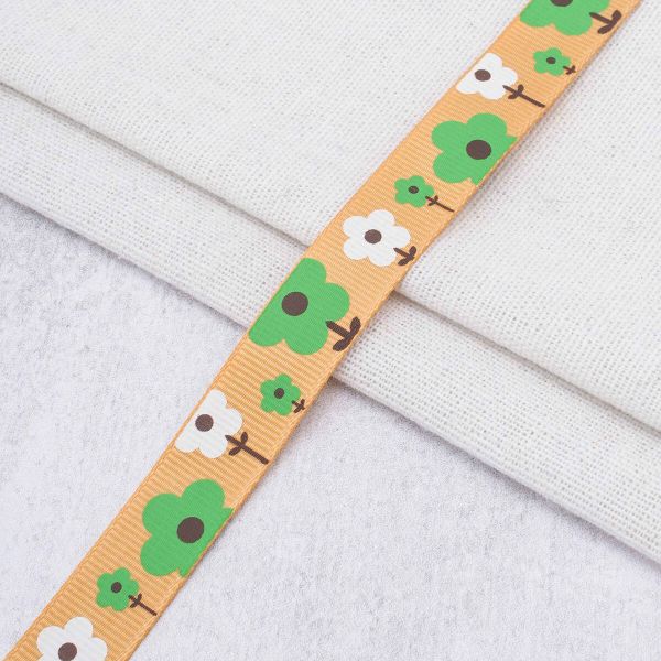 Лента репсовая (в рубчик) с рисунком 15.0 мм / 45.72 метра, ID 1558, цв. песочный, 23290