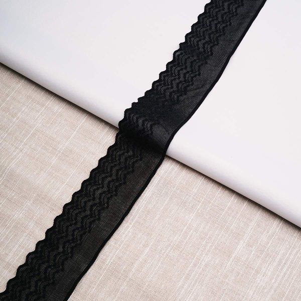 Кружево эластичное (стрейч) 40 мм / 3.4 метра ±4 см, черный, 3AR3783