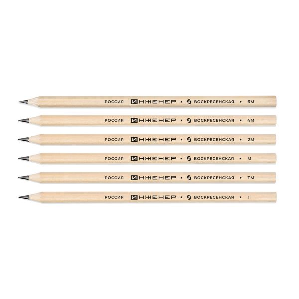 Карандаш чернографитный (набор) ИНЖЕНЕР ассорти 8х6 шт, 6М(6В), 4М(4В), 2М(2В), М(В), ТМ(НВ), Т(Н), ВКФ 6B-1240