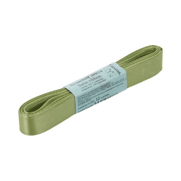 Лента атласная 1-сторонняя 12.0 мм / 10 шт по 5.4 метра, №055 болотный, Gamma AL-12P